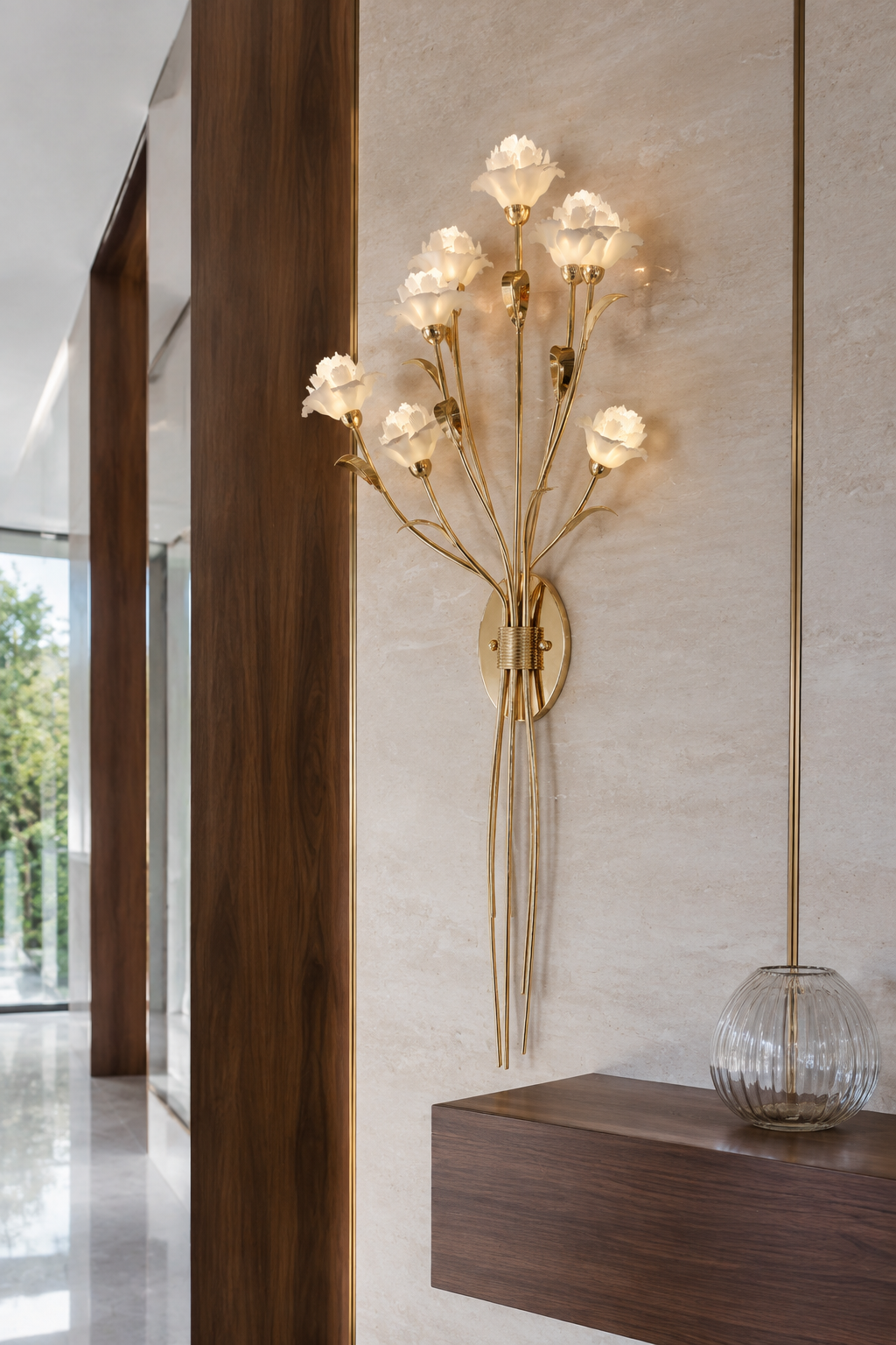 Sylverelle wall sconce – hotel corridor daylight