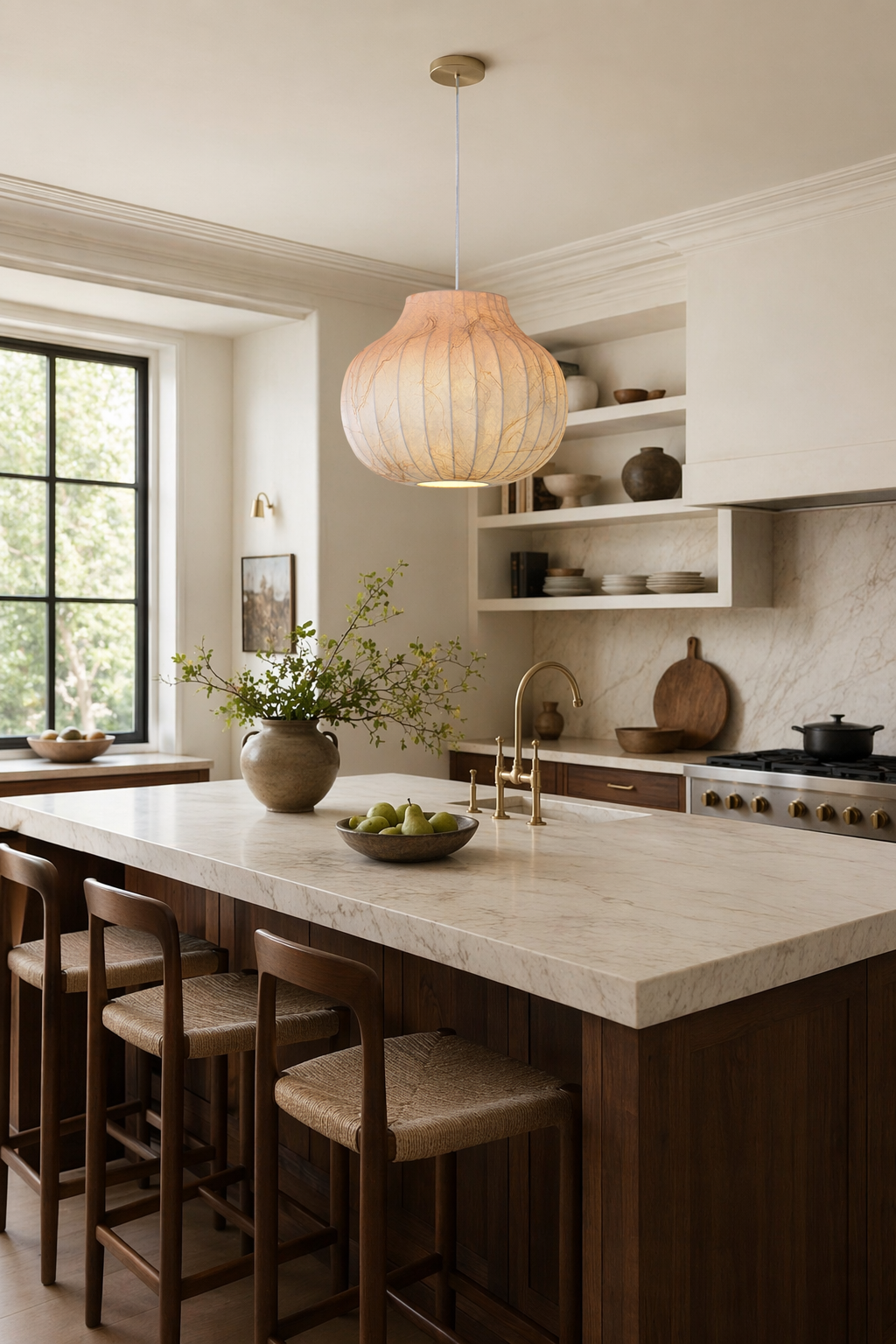 Modern Ribbed Silk Globe Pendant Light - generated workflow 02 02-kitchen-island-wide-daylight