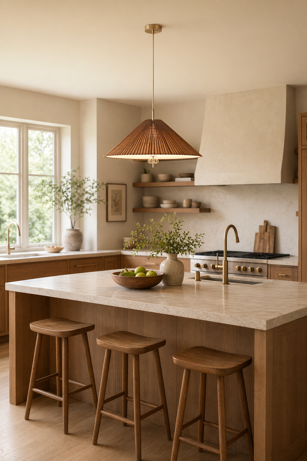 Modern Woven Cone Pendant Light - generated workflow 02 02-kitchen-island-wide-daylight