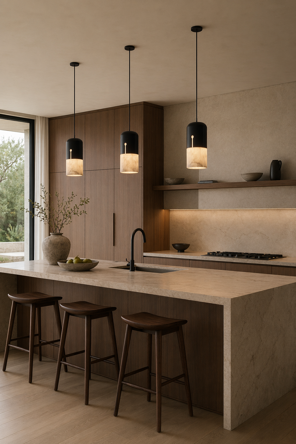 Modern Alabaster Cylinder Pendant Light in Matte Black - product image 03