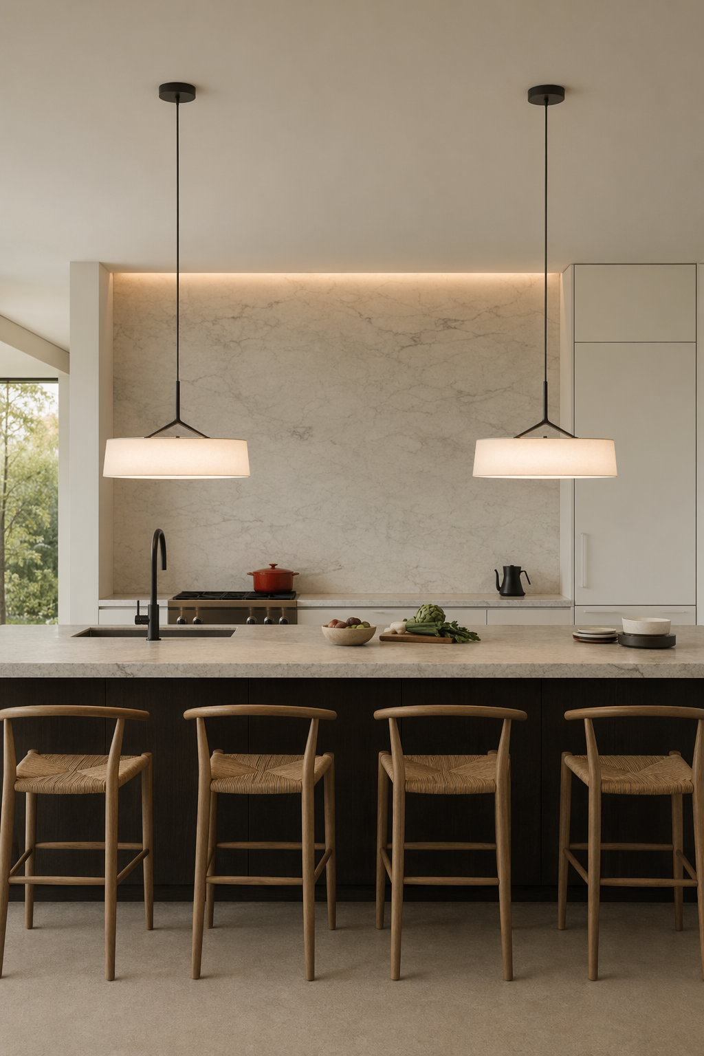 Modern Fabric Drum LED Pendant Light - 02 02-kitchen-island-wide