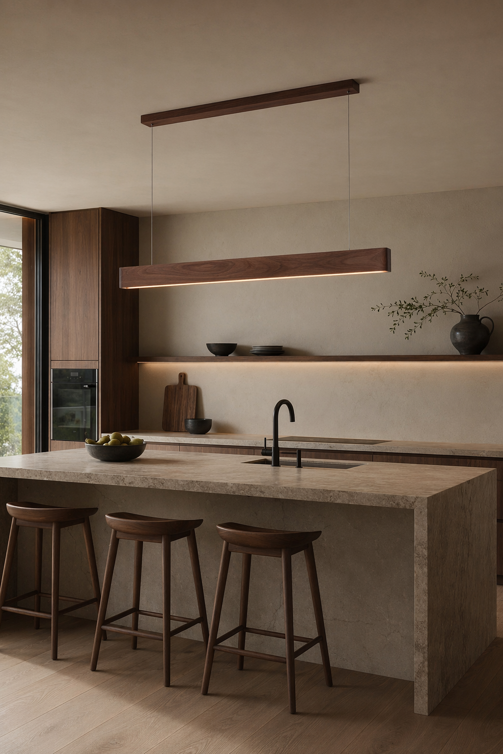 Modern Wood Linear LED Pendant Light - 02 02-kitchen-island-wide