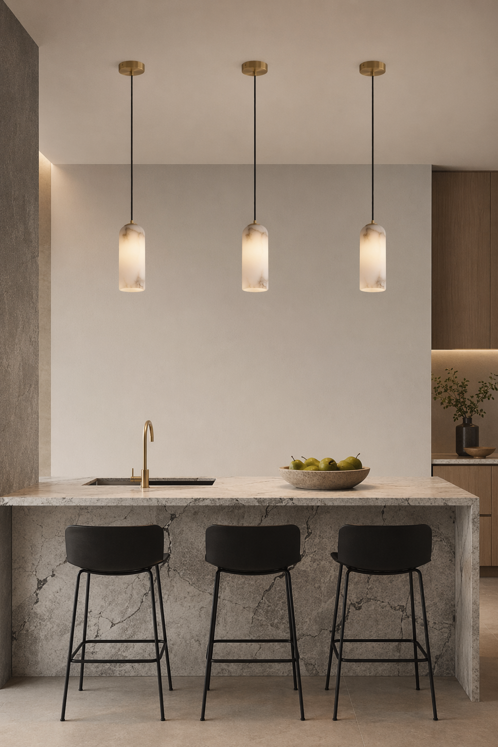 Modern Brass Marble Cylinder Pendant Light - 02 02-kitchen-island-wide