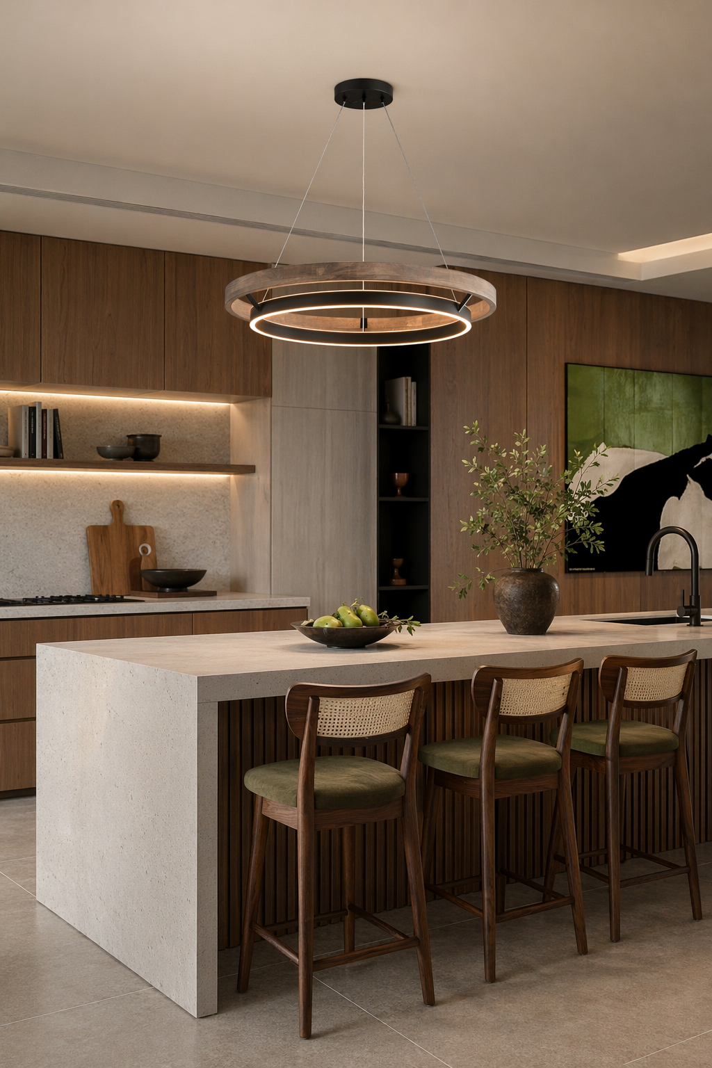 Modern Wood Ring LED Pendant Chandelier - generated main 02 02-kitchen-or-dining-wide