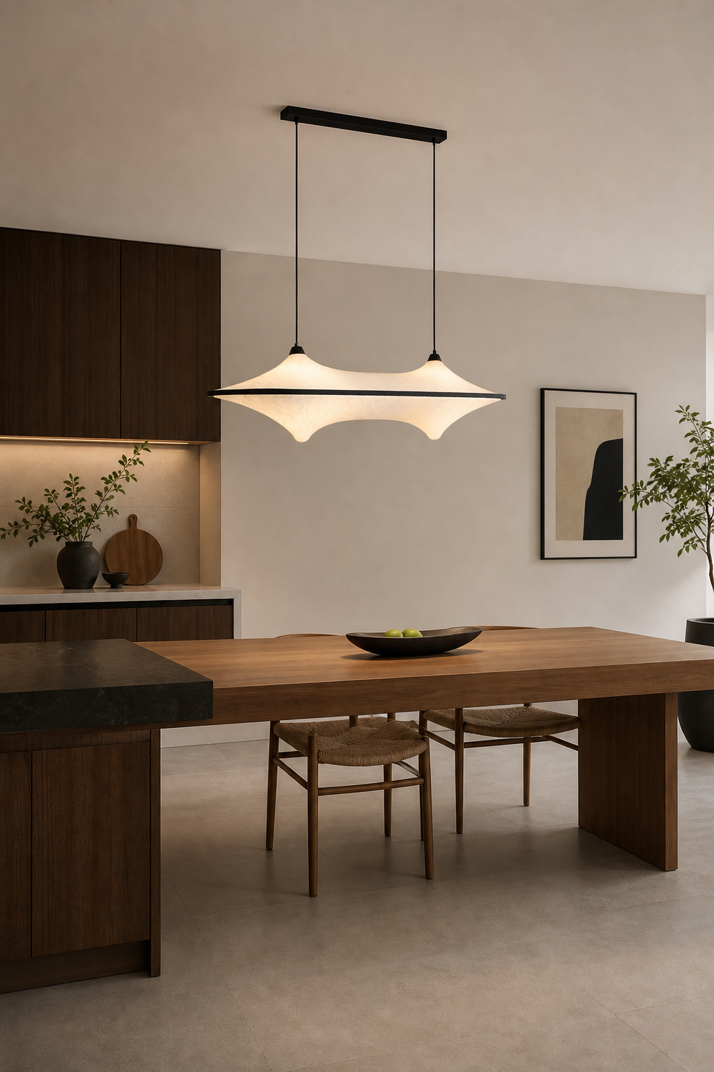 Sculptural Fabric Linear LED Pendant Light - generated main 02 02-kitchen-or-dining-wide