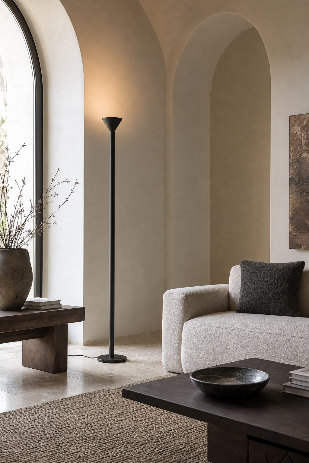 Minimalist Cone LED Floor Lamp styled in a designer interior, view 2