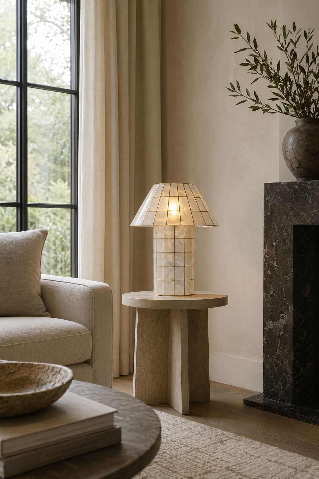 Modern Capiz Shell Mosaic Table Lamp - 02 02-living-room-wide
