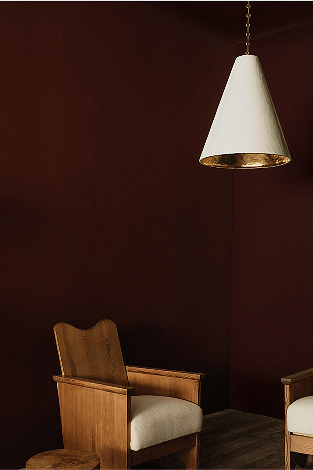 Hand-Textured Plaster Cone Pendant Light real installation 02 restored complete room scene