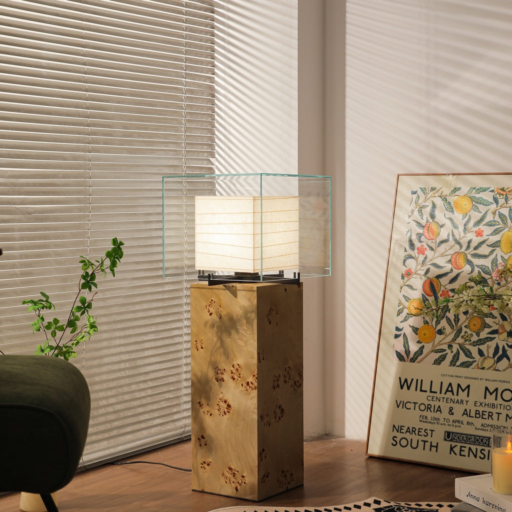 Modern Travertine Glass Shade Table and Floor Lamp - 06 02-real-square-F50A7437