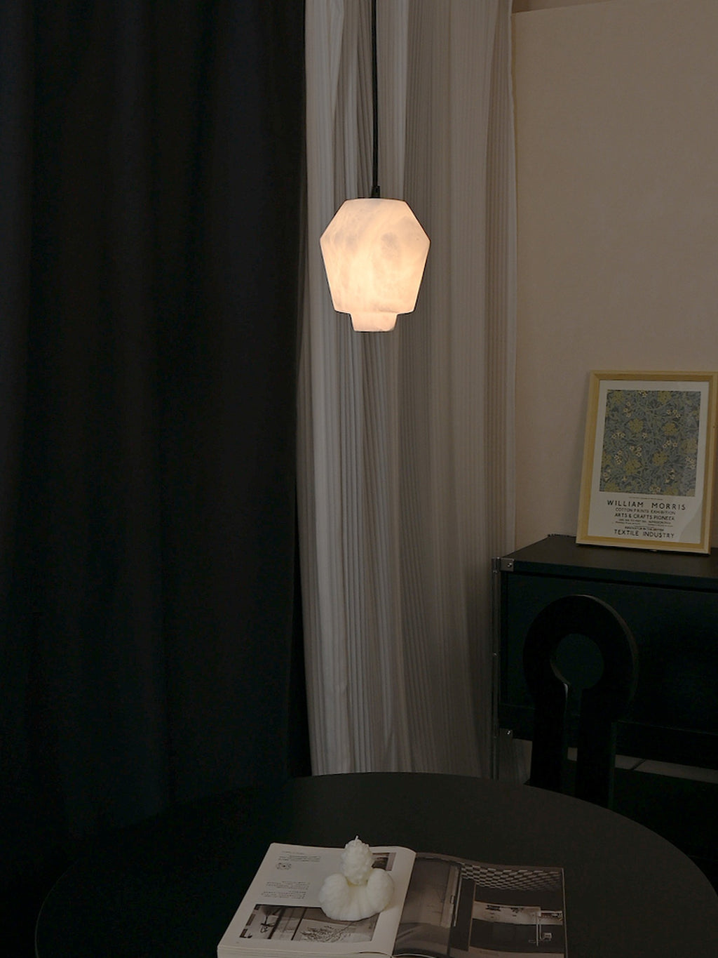Modern Spanish Alabaster Pendant Light in Snowflake White - 02 room scene 1