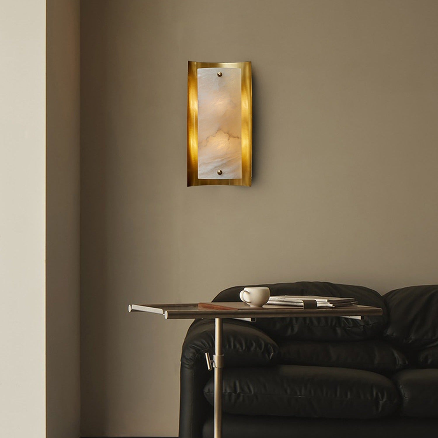 Modern Alabaster Rectangular Wall Sconce in Natural Brass - 02 room scene 1