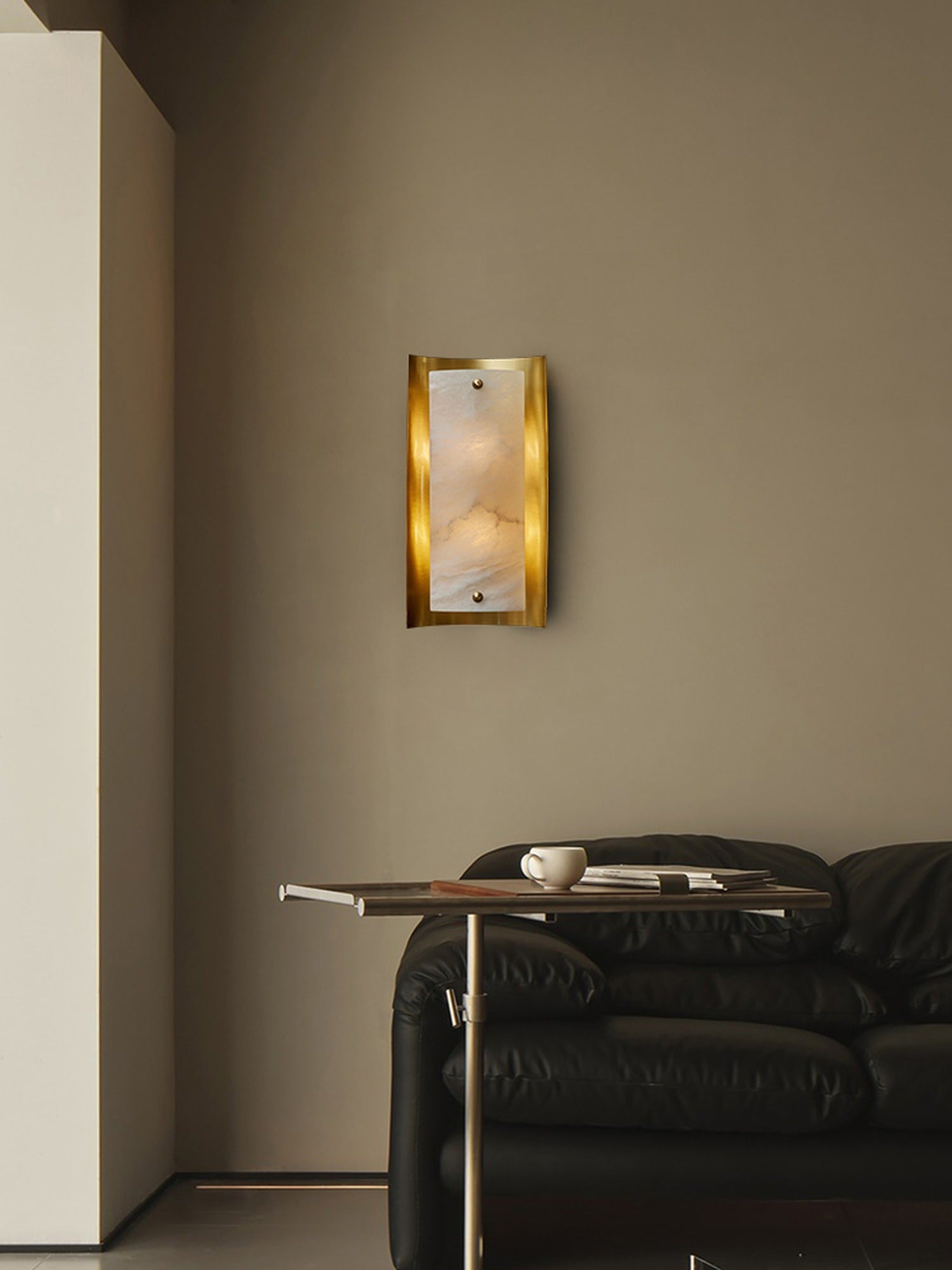 Modern Spanish Alabaster Rectangular Wall Sconce in Natural Brass - 02 room scene 1
