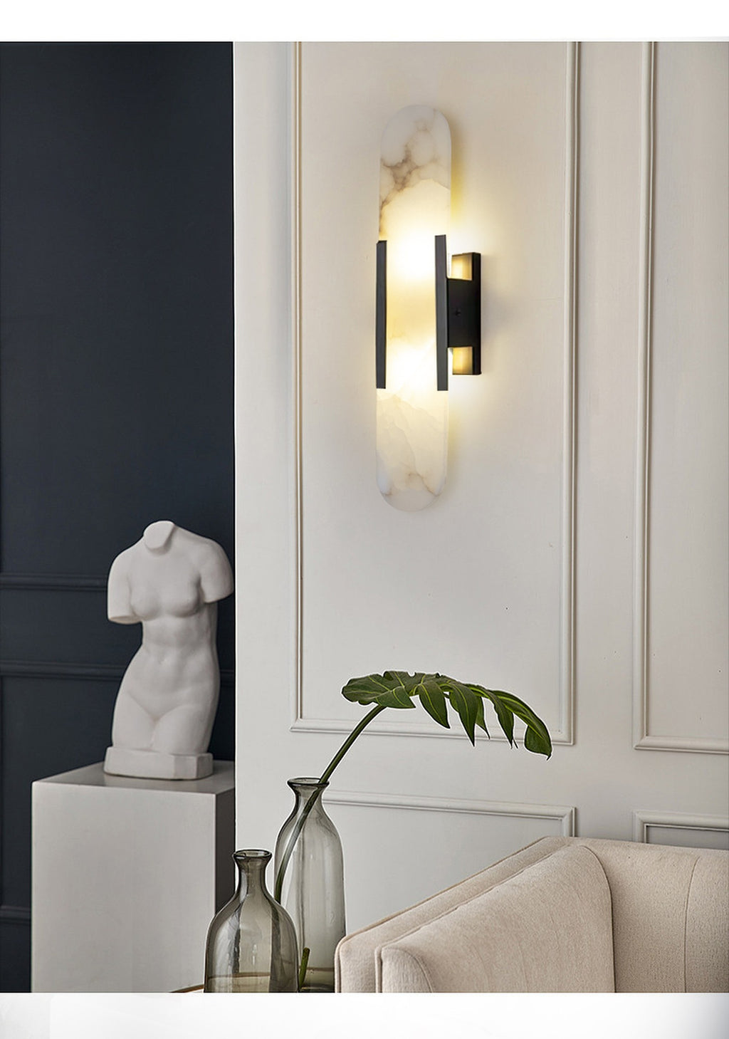 Modern Spanish Alabaster Capsule Wall Sconce - 02 room scene 1
