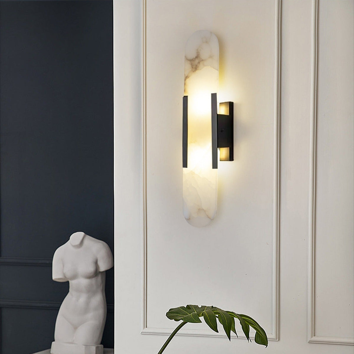 Modern Alabaster Capsule Wall Sconce - 02 room scene 1