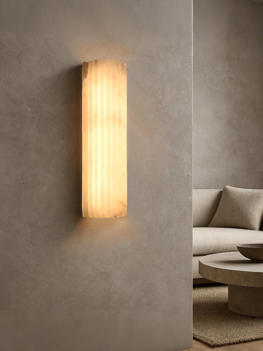 Modern Fluted Alabaster Wall Sconce - 02 room scene 1