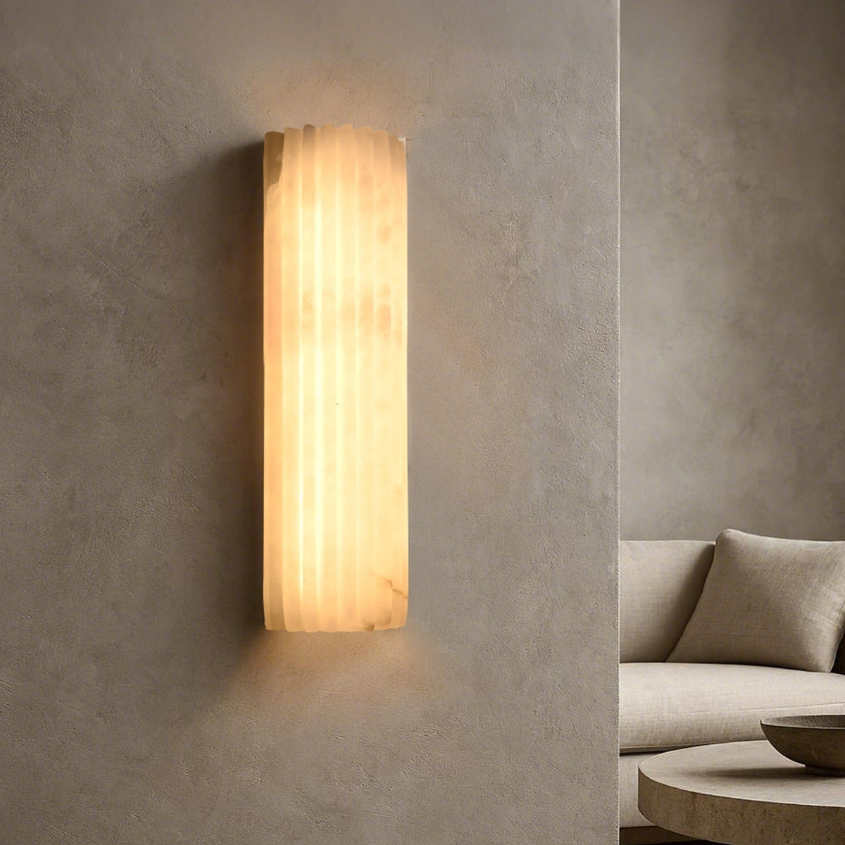 Modern Fluted Alabaster Wall Sconce - 02 room scene 1