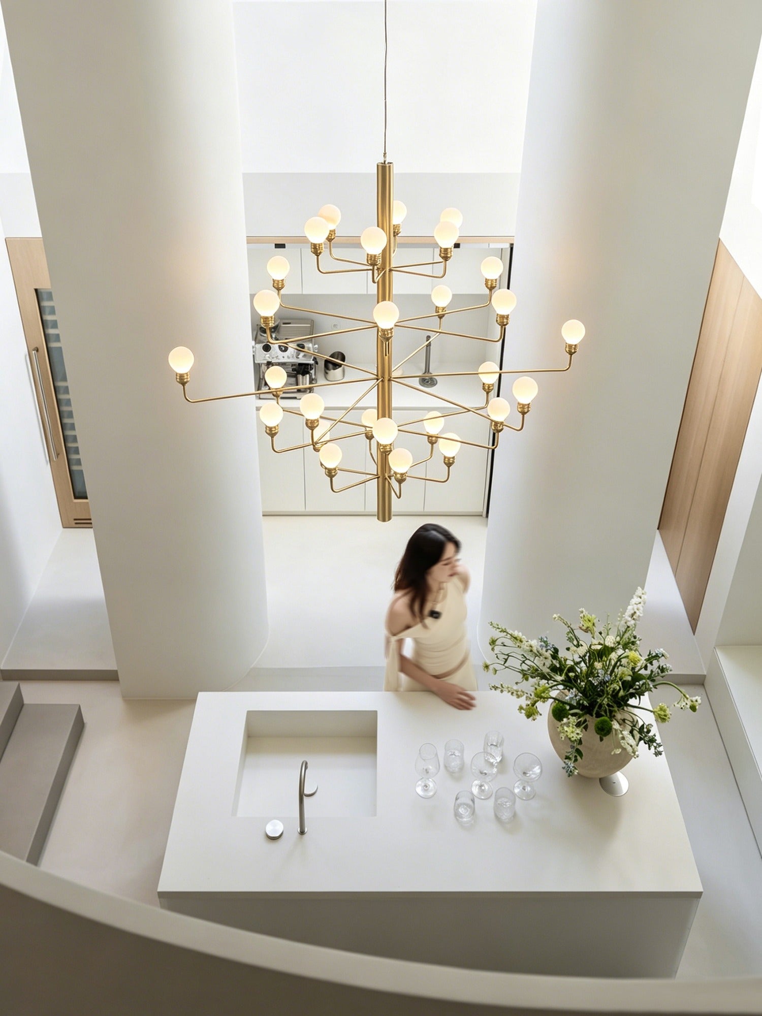 Modern Spanish Alabaster Branch Chandelier in Natural Brass - 02 room scene 1
