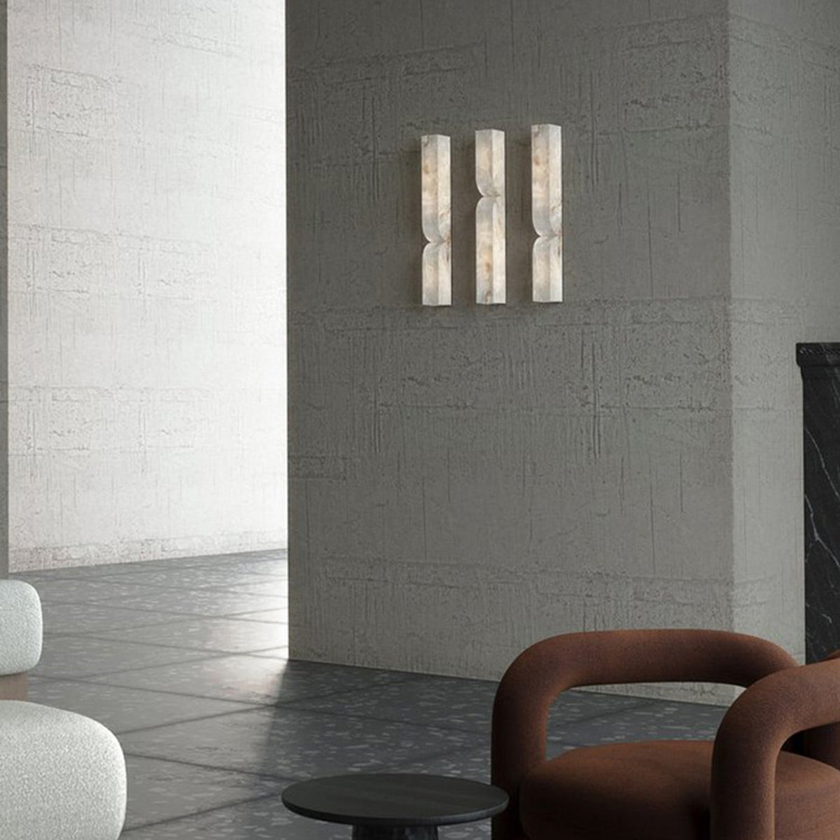 Modern Alabaster Linear Wall Sconce in Natural Brass - 02 room scene 1
