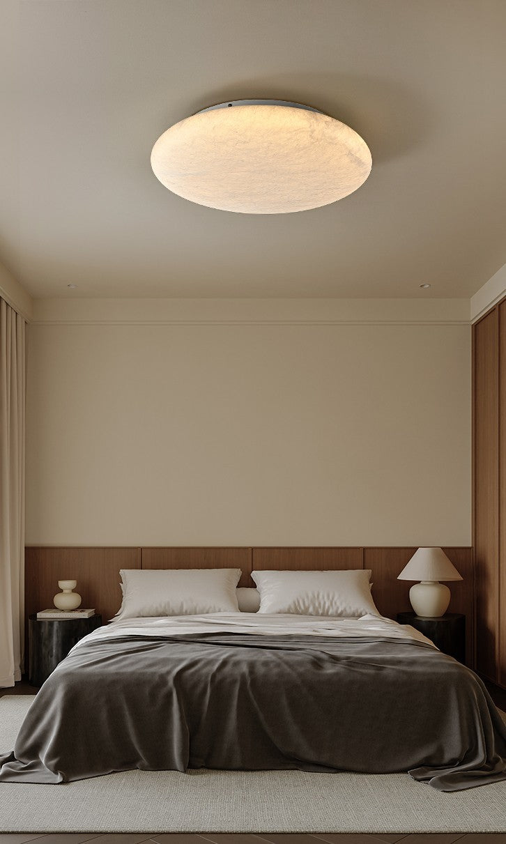 Modern Mulberry Silk Ceiling Light in White - 02 02-round-scene-bedroom