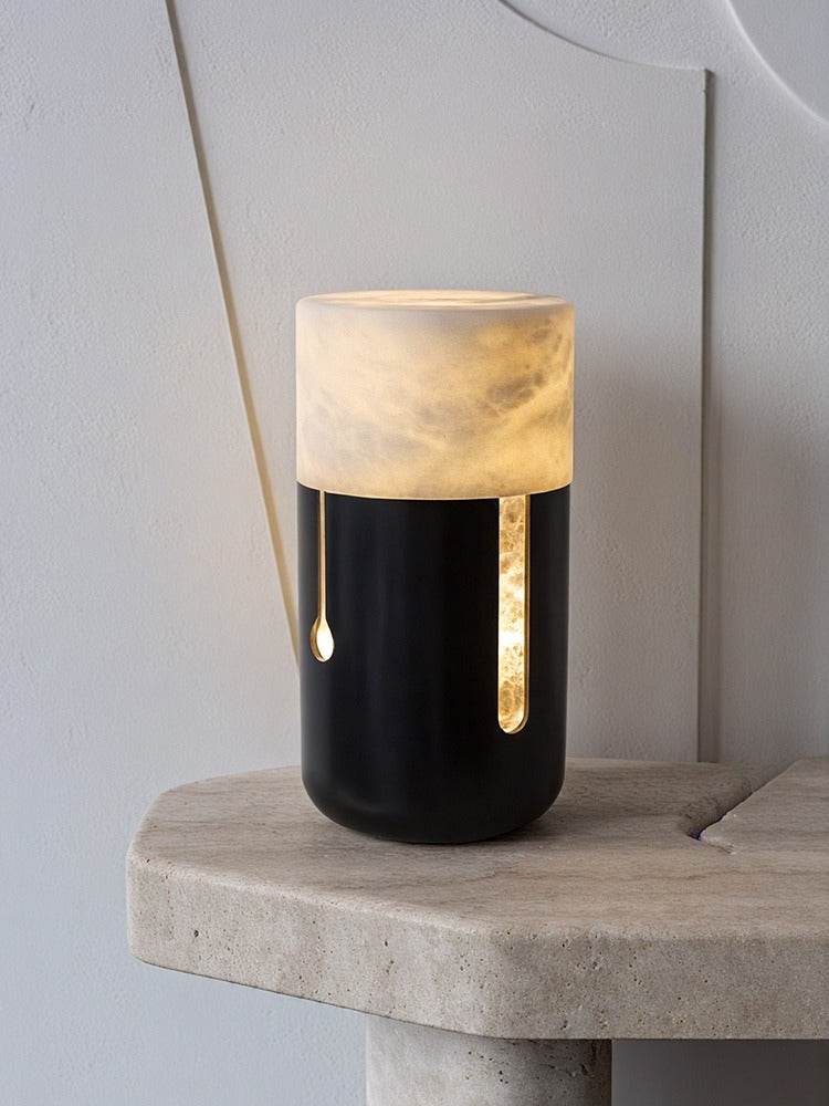 Modern Spanish Alabaster Cylinder Table Lamp in Matte Black - 02 02-scene-2