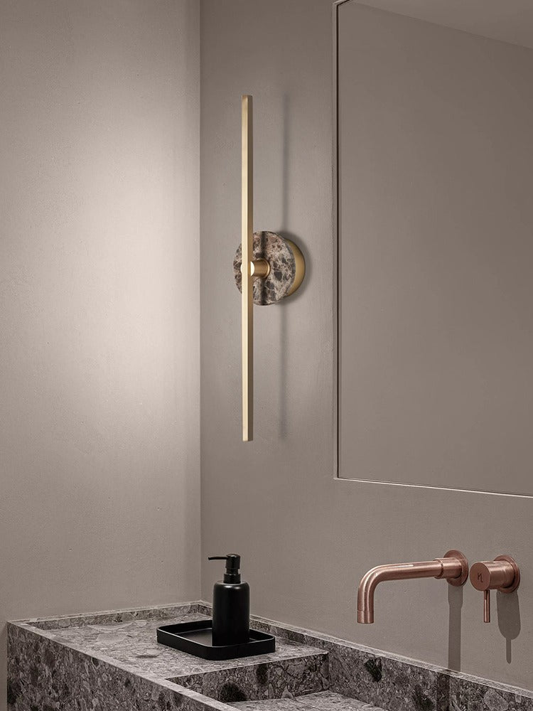 Modern Stone Disc Linear Wall Sconce in Natural Brass - 02 02-scene-bathroom