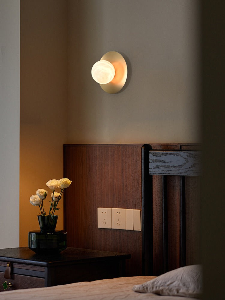 Modern Alabaster Globe Wall Sconce in Natural Brass - 02 02-scene-bedroom