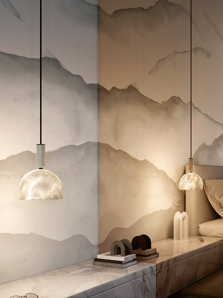 Modern Alabaster Dome Pendant Light in White - 02 02-scene-console