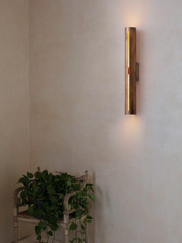 Modern Brass Cylinder LED Wall Sconce in Red Antique Brass - 02 02-scene-cylinder-led-wall-sconce-entry