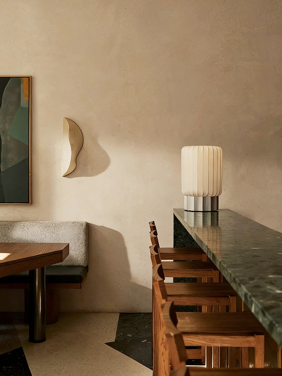 Modern Mulberry Silk Cylinder Table and Floor Lamp in Pewter Gray - 02 02-scene-dining-table