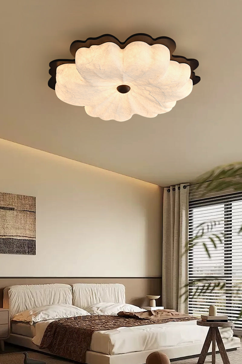Modern Mulberry Silk Flower Ceiling Light in Walnut and White - 02 02-scene-flower-ceiling-light-bedroom