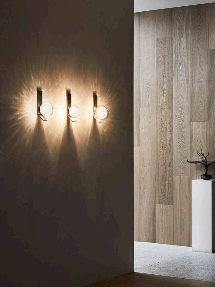 Modern Glass Globe Wall Sconce in Antique Brass - 02 02-scene-glass-globe-wall-sconce-living-room