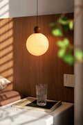 Modern Mulberry Silk Globe Pendant Light in Dark Walnut - 02 02-scene-globe-pendant-bedroom