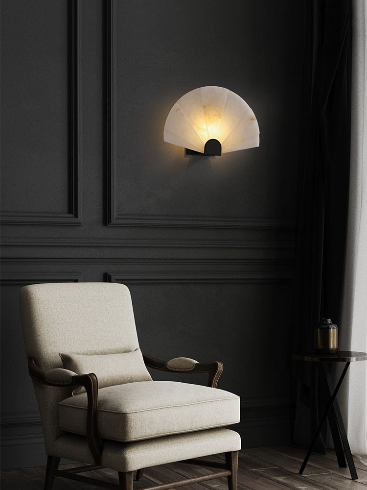 Modern Snowflake Alabaster Fan Wall Sconce in Matte Black - 02 02-scene-lounge