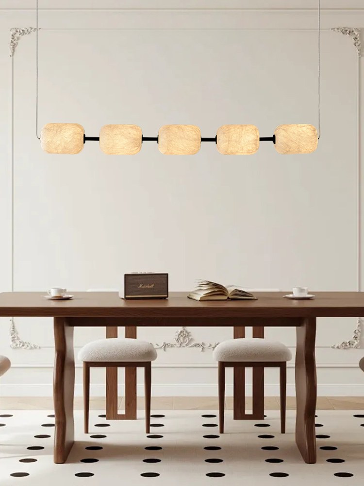 Modern Mulberry Silk Linear Pendant Light in White and Black - 02 02-scene-mulberry-silk-linear-pendant-bar-counter