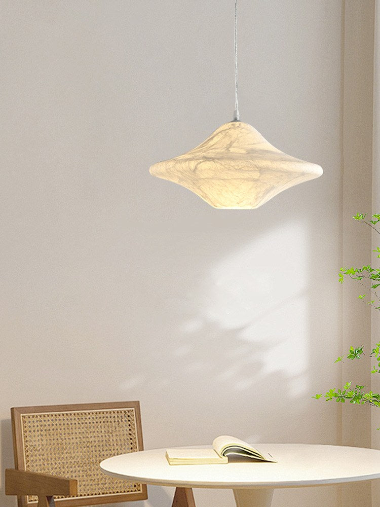Handmade Mulberry Silk Saucer Pendant Light in White - 02 02-scene-silk-saucer-pendant-reading-corner