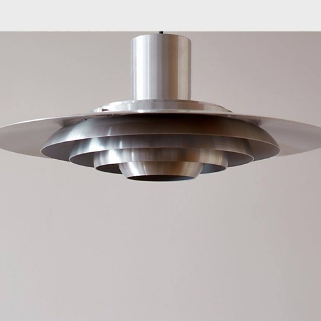 Layered Brushed Metal Pendant Light — brushed silver layered shade detail