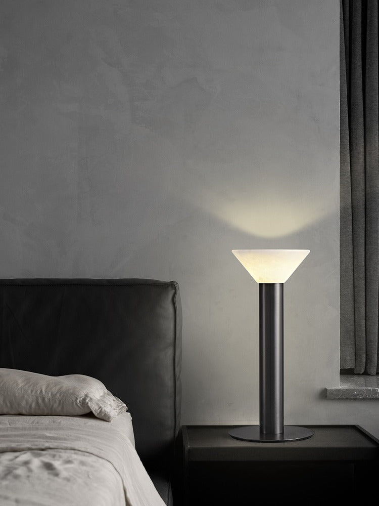 Modern Alabaster Bowl LED Table Lamp - 13 02-source-bedroom-nightstand-scene