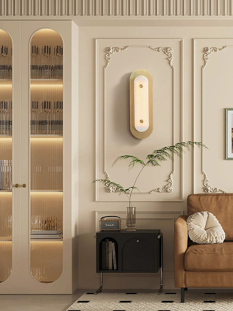 Modern Brass Marble Oval LED Wall Sconce - 15 02-source-bedroom-wall-sconce-scene