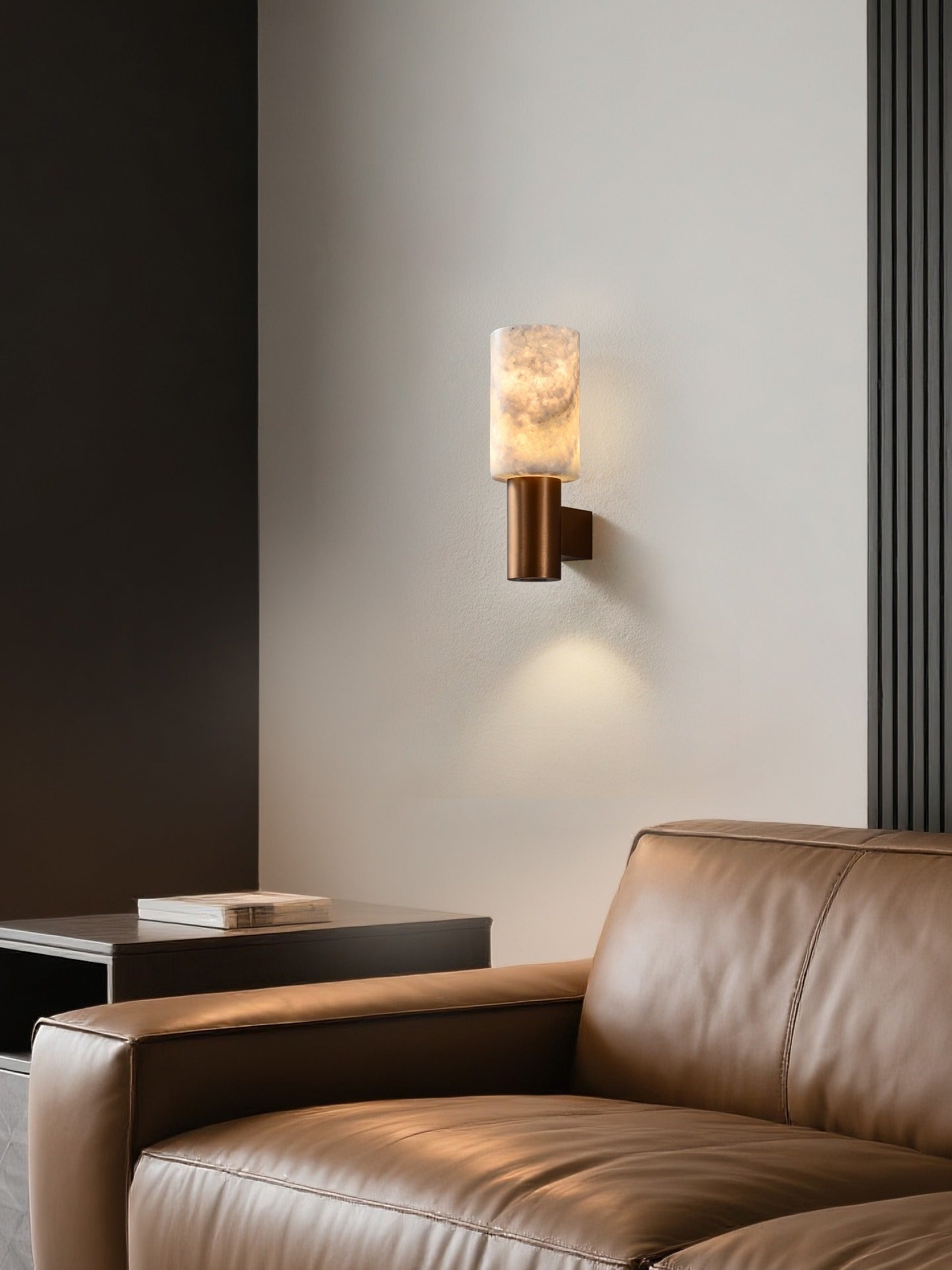 Modern Natural Stone Cylinder Wall Sconce - 02 02-source-bedroom-wall-sconce-scene