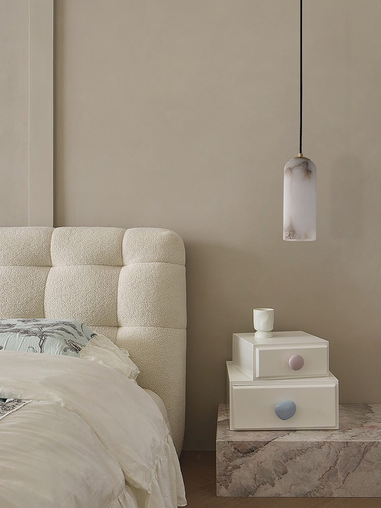 Modern Brass Marble Cylinder Pendant Light - 13 02-source-bedside-pendant-scene