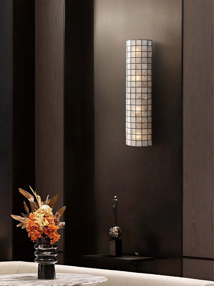 Modern Capiz Shell Mosaic Wall Sconce - 15 02-source-dark-wall