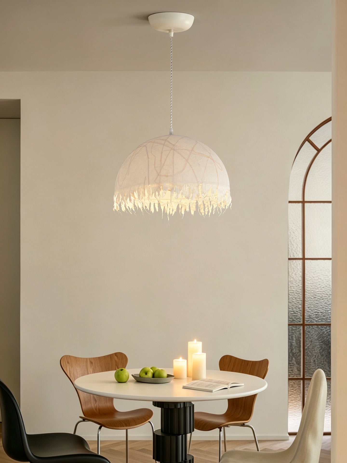 Modern Mulberry Silk Fringe Dome Pendant Light - 13 02-source-dining-pendant-scene