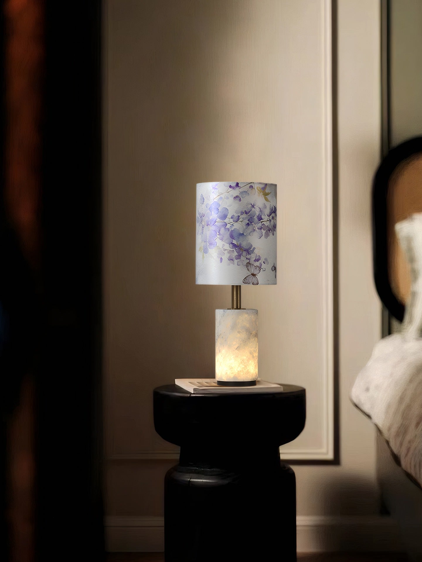 Modern Purple Floral Fabric Shade Table Lamp - 02 02-source-scene-2