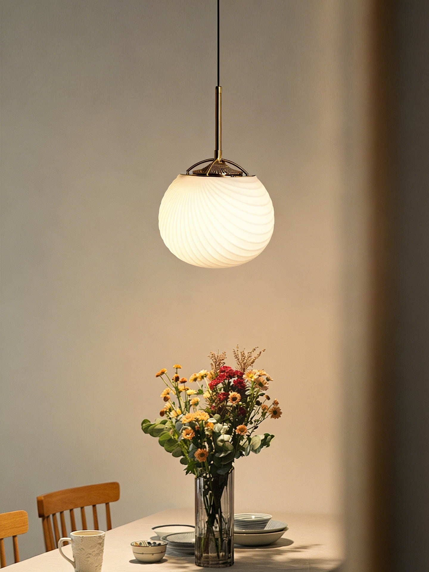 Modern Ribbed Glass Globe Pendant Light - 03 02-source-scene-2