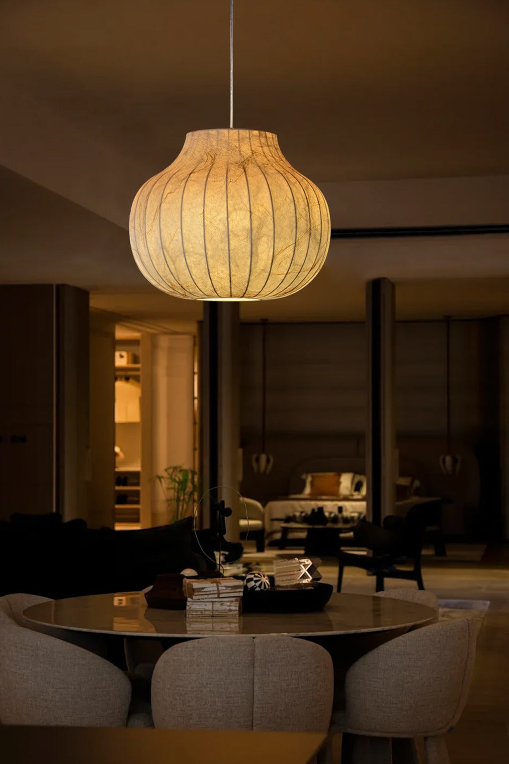 Modern Ribbed Silk Globe Pendant Light - 03 02-source-scene-2