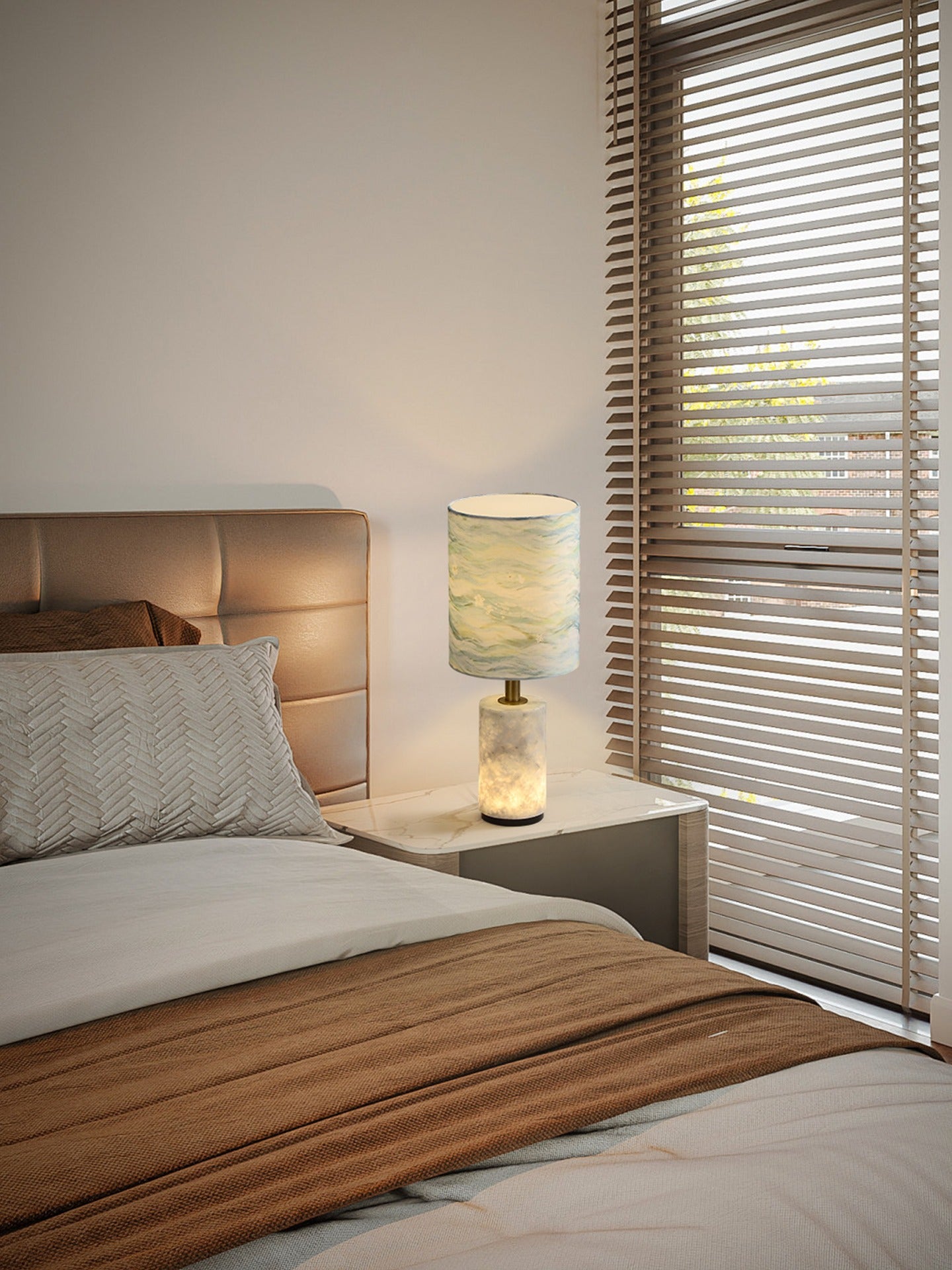 Modern Natural Stone Fabric Shade Table Lamp - 02 02-source-scene-2