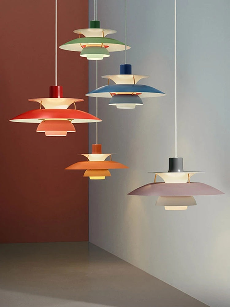 Colorful layered disc pendant light 7006 room scene 1
