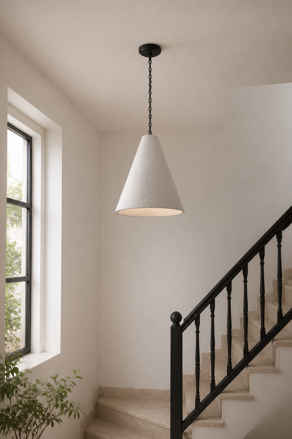 Hand-Textured Plaster Cone Pendant Light gallery 02 stair daylight