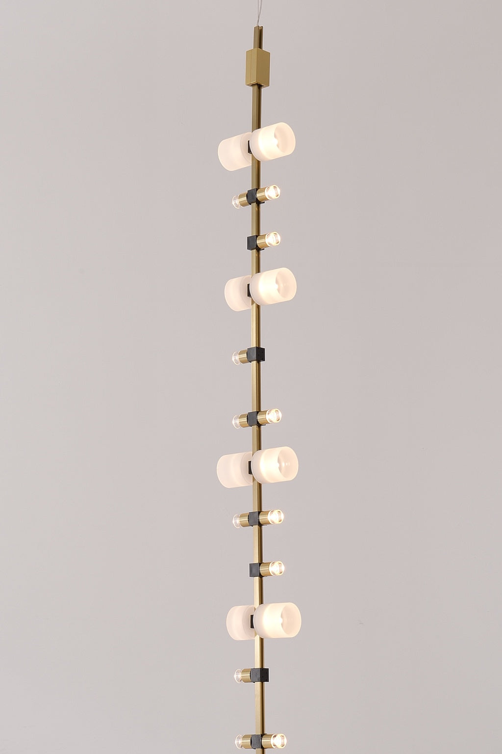 High-resolution real view of the Royal vertical pendant frosted acrylic diffusers and clear LED optics