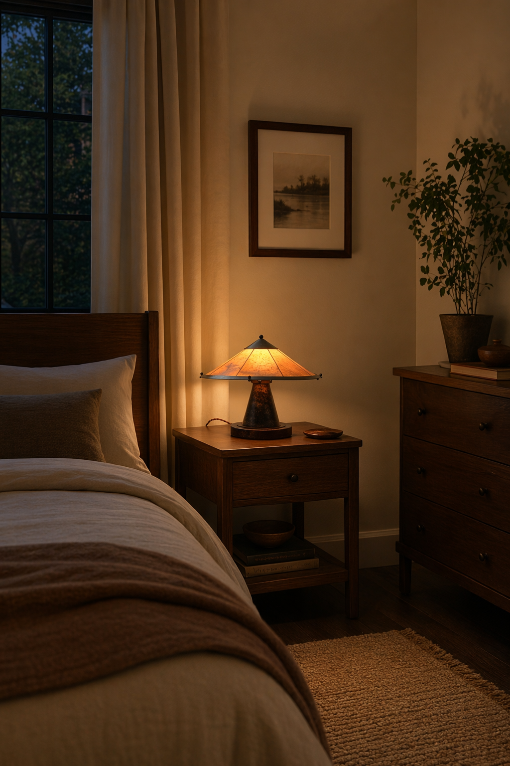 Handcrafted Silk Shade Table Lamp - generated main 02 02-wide-bedroom-nightstand